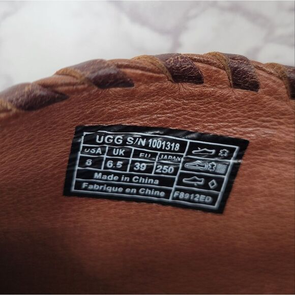 Ugg Jamison Whipstitch Ankle Boots Bootie Brown Leather Women's Heeled Platforms - Picture 9 of 15